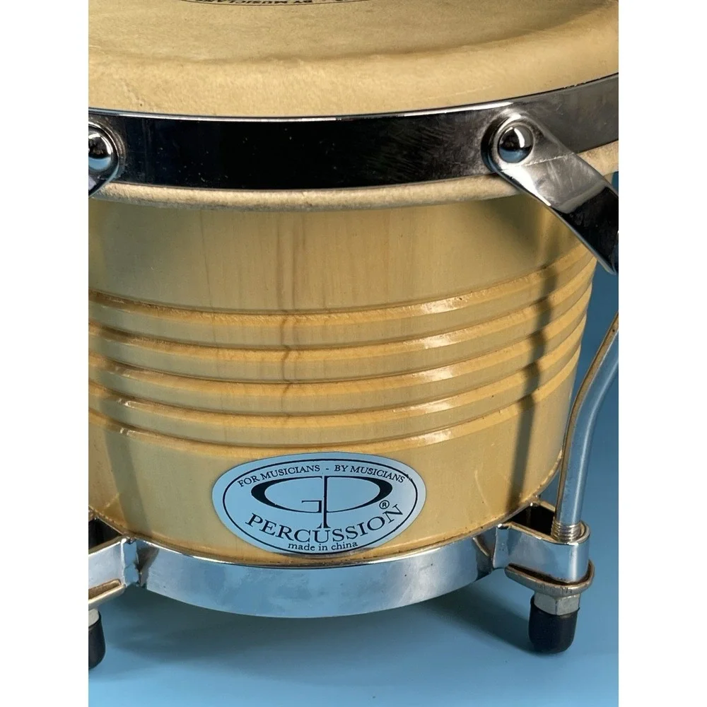 GP‎ Percussion Bongo Drums Set Wood Bongos Natural Heads As-Is